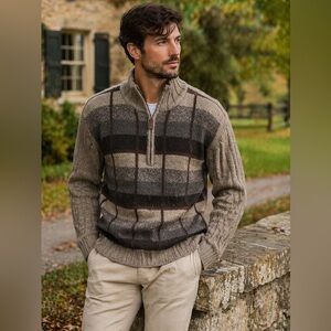 Alpaca Wool Blend Half Zip Sweater M Gray